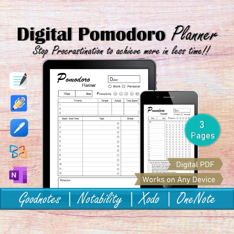 Digital Pomodoro Ipad Planner, Goodnotes Project Management Templates ...