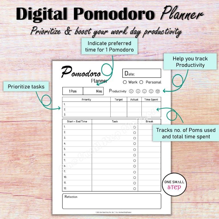 Digital Pomodoro Ipad Planner, Goodnotes Project Management Templates ...