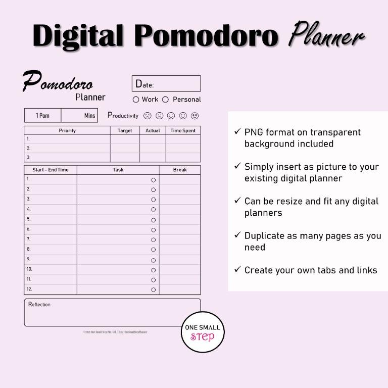 Digital Pomodoro Ipad Planner, Goodnotes Project Management Templates ...