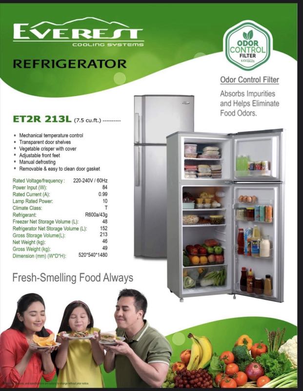 Everest Refrigerator ET2R 213L, TV & Home Appliances, Kitchen
