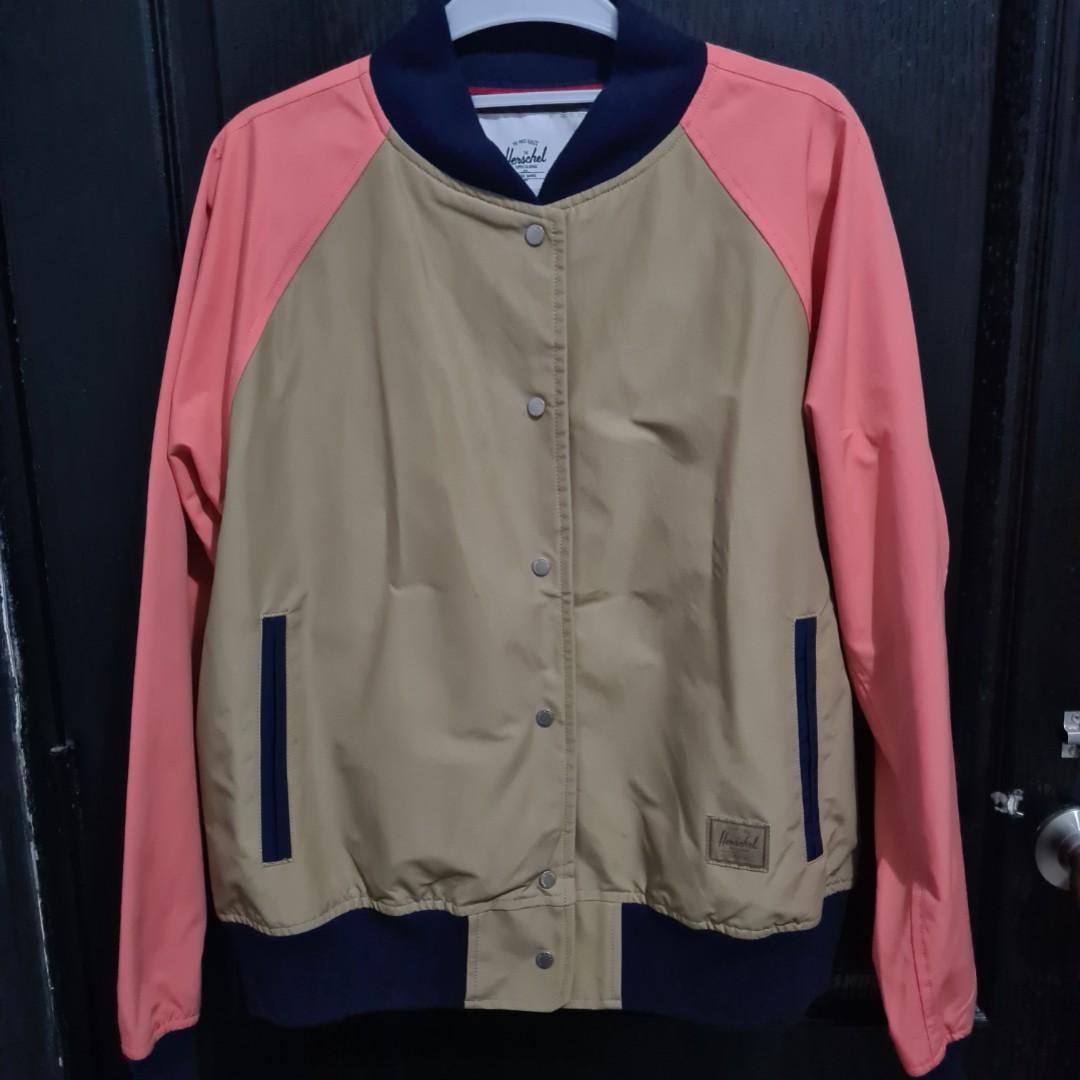 Herschel Varsity Jacket Womens Beige Khaki Pink, Women's Fashion, Coats