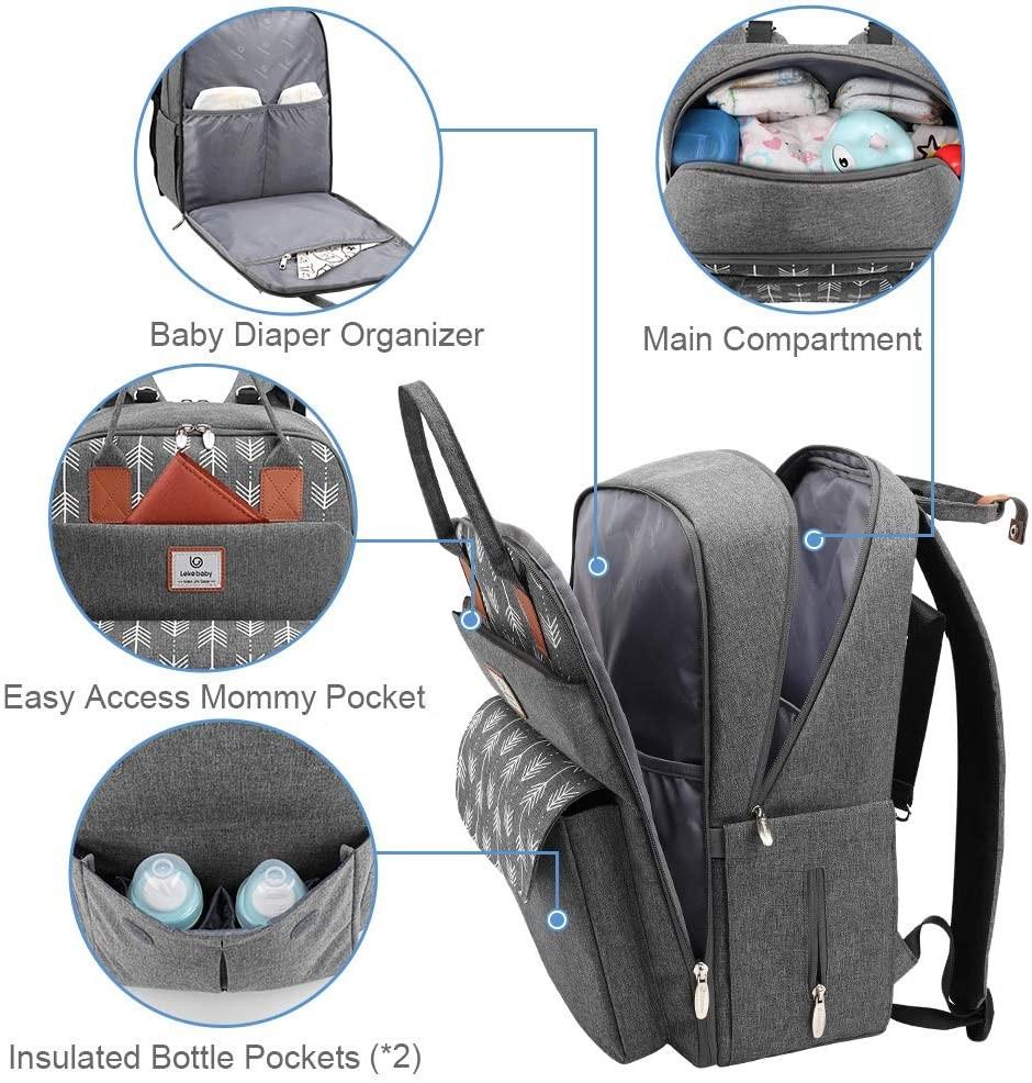 Lekebaby Diaper Bag Backpack Multifunctional Baby Nappy Bag with Diaper Changing Pad Grey M6036 Women s Fashion Bags Wallets Backpacks on Carousell
