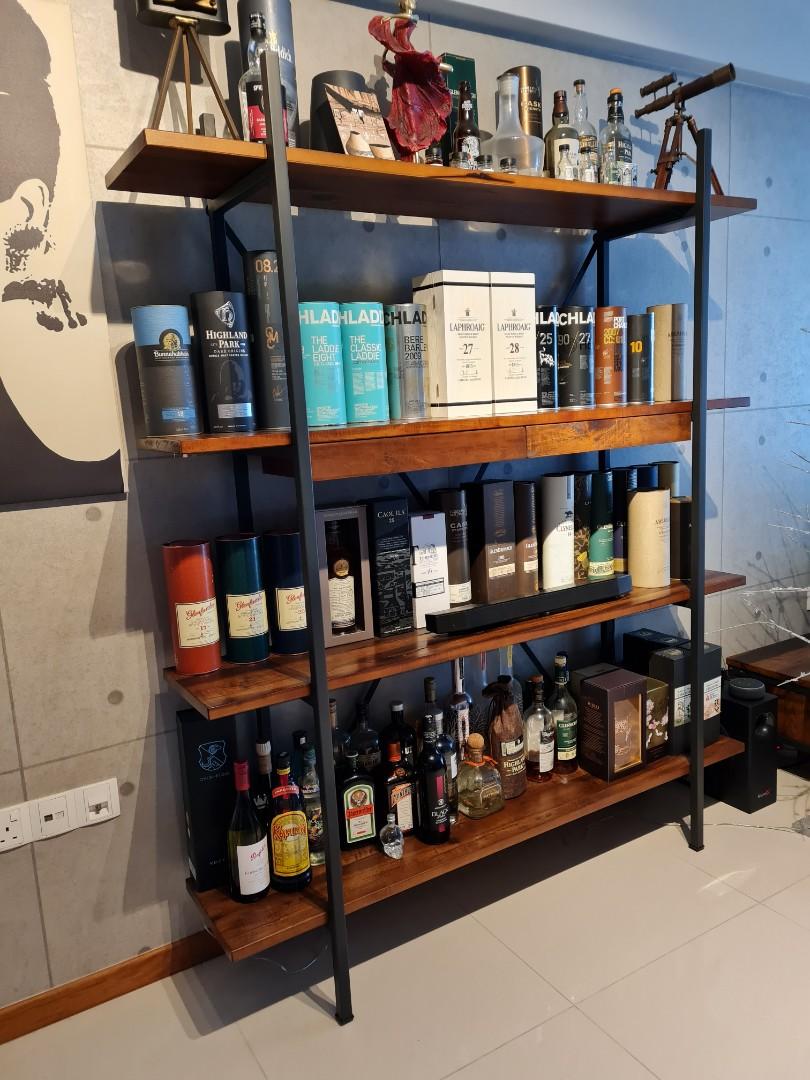 Picket and Rail industrial solid teak and gunmetal shelf, Furniture & Home Living, Furniture