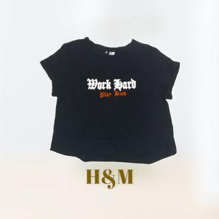 [PRELOVED] H&M Black Semi Crop Top Work Hard T-shirt