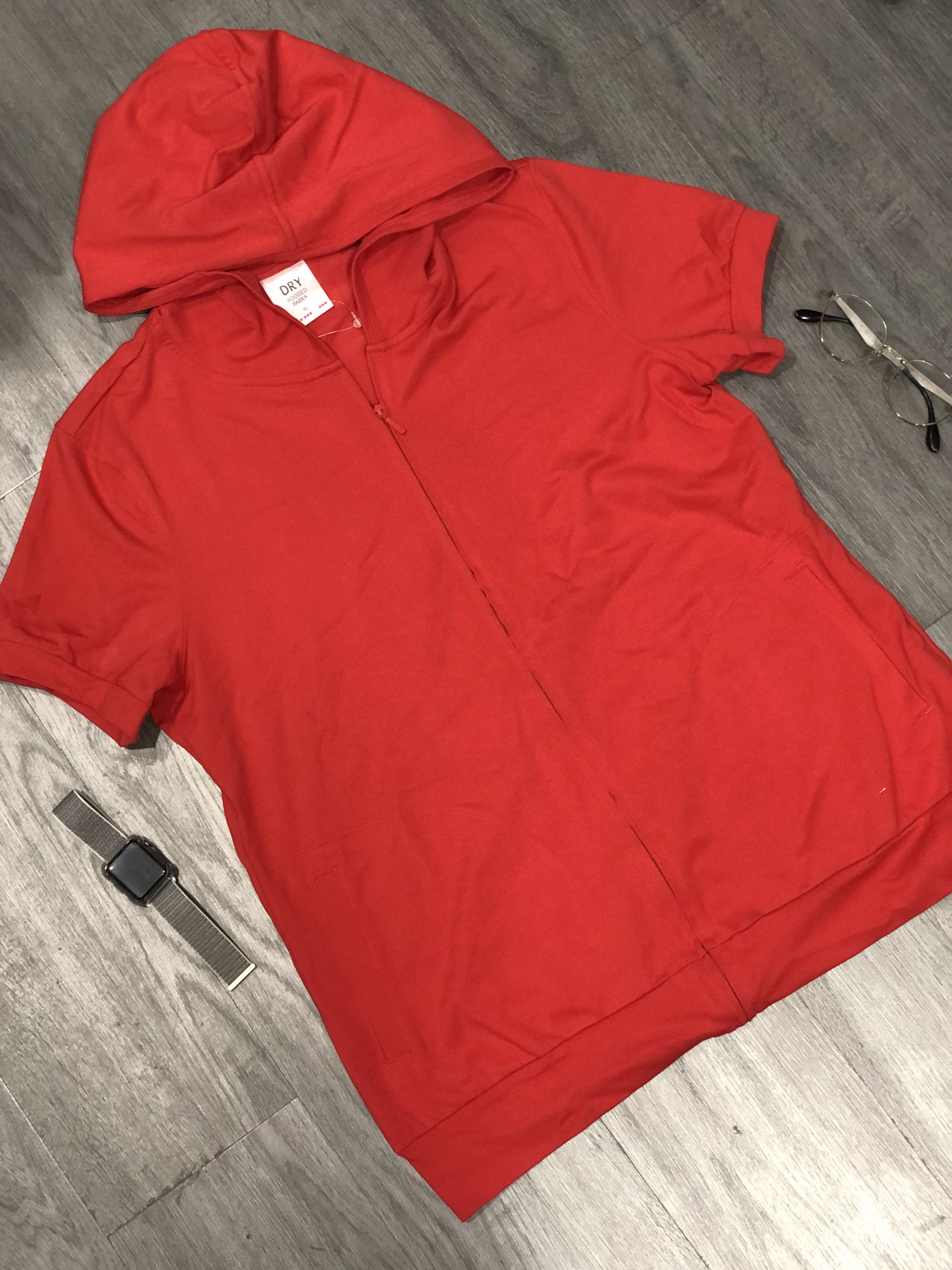 red short sleeve sweatshirt