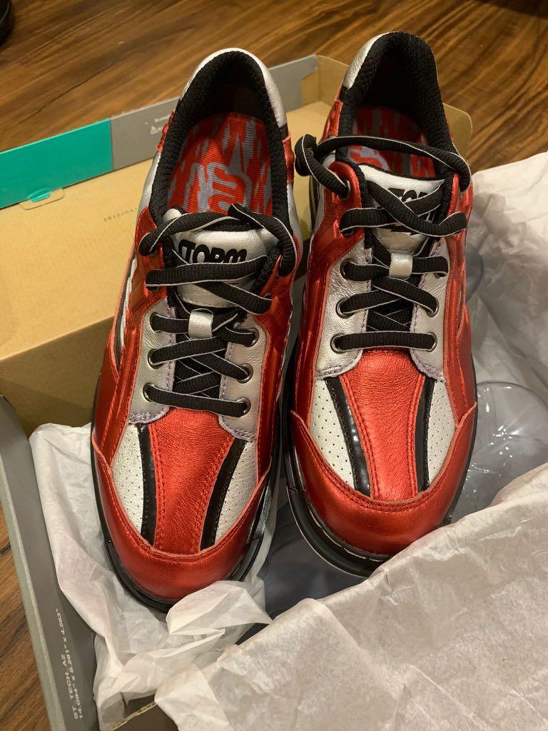 Red and cheap white bowling shoes