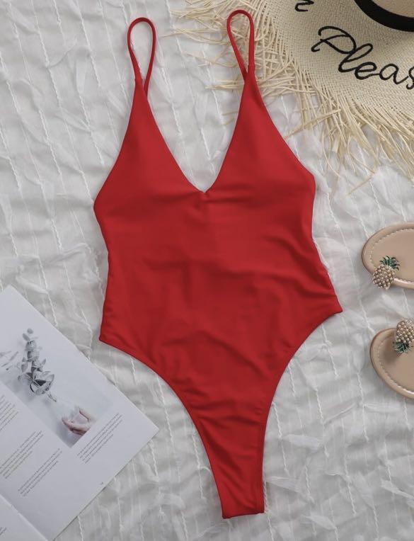Tie back one piece red swimsuit, Women's Fashion, Swimwear, Bikinis ...