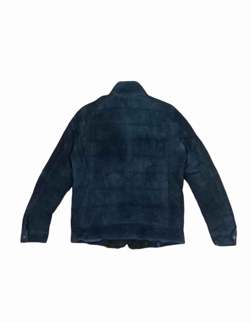 Time Postmodern Lampo Zipper Fleece Leather Jacket, Men's Fashion