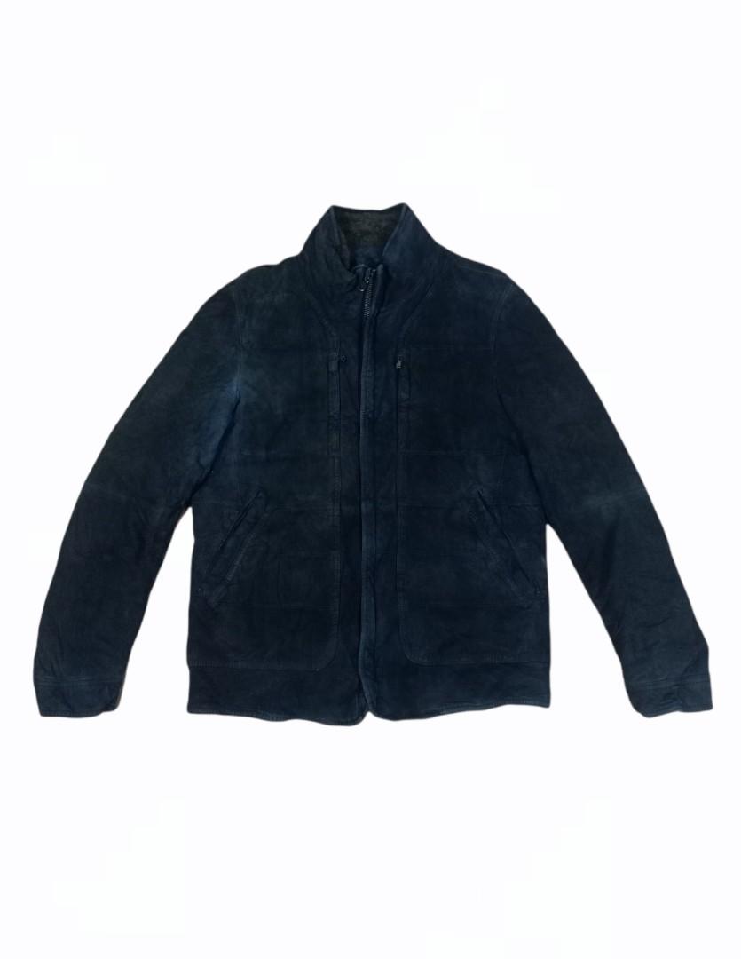 Time Postmodern Lampo Zipper Fleece Leather Jacket, Men's Fashion