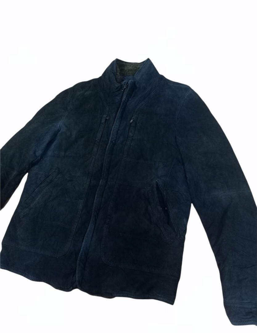 Time Postmodern Lampo Zipper Fleece Leather Jacket, Men's Fashion