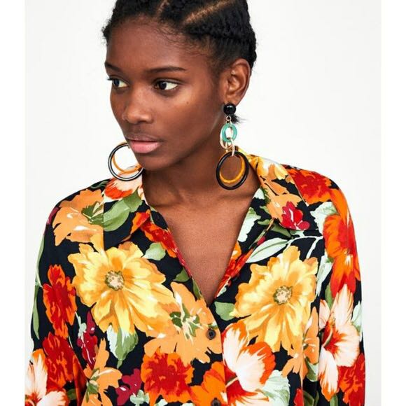 ZARA Floral Flowy Top, Women's Fashion, Tops, Longsleeves on Carousell
