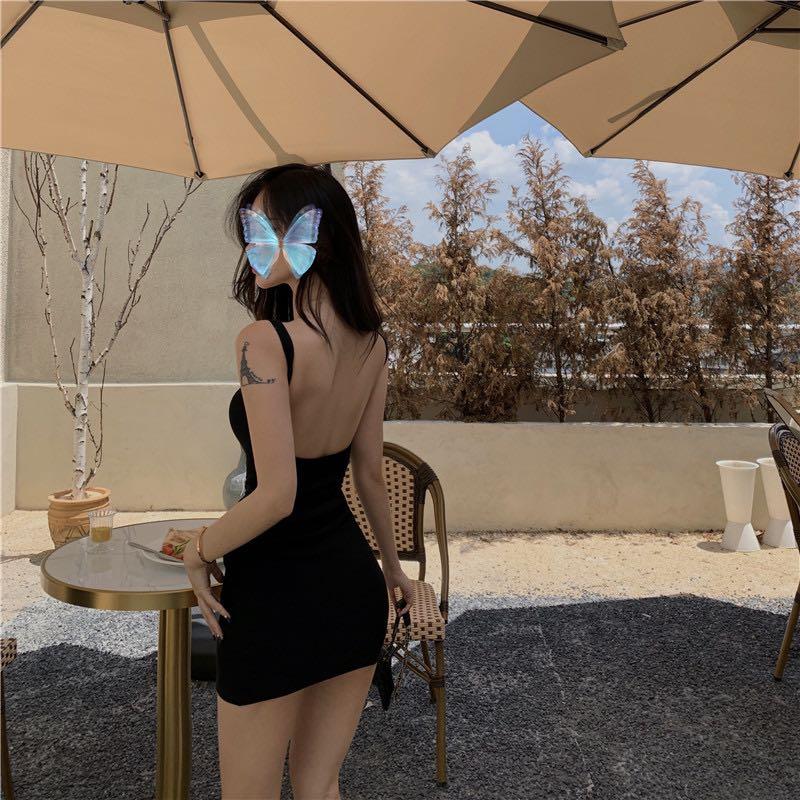 1371 black / grey bare back backless bodycon dress spaghetti strap ulzzang  korean vintage retro mini dress, Women's Fashion, Dresses & Sets, Dresses  on Carousell