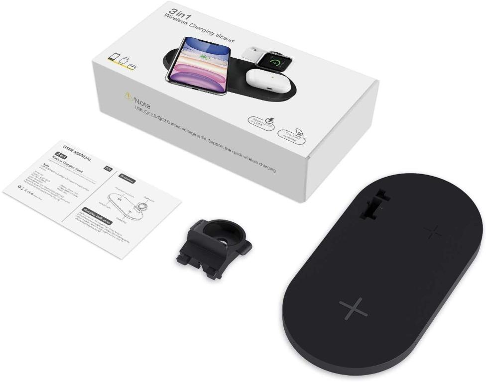 2615 Seacosmo 3 in 1 Wireless Charger Stand for Apple Watch and AirPods Charging Station Nightstand Mode for iWatch 6 SE 5 4 3 2 QI Smart Fast 15W Charging for iPhone Samsung and other Qi Enabled Phon...