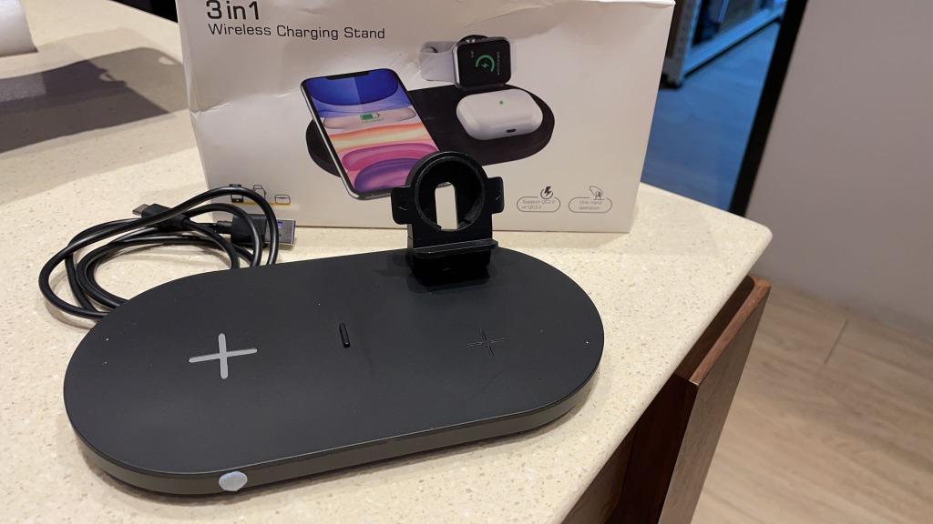 2615 Seacosmo 3 in 1 Wireless Charger Stand for Apple Watch and AirPods Charging Station Nightstand Mode for iWatch 6 SE 5 4 3 2 QI Smart Fast 15W Charging for iPhone Samsung and other Qi Enabled Phon...