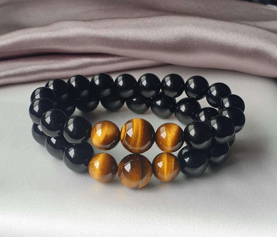 Tiger eye and obsidian bracelet sale