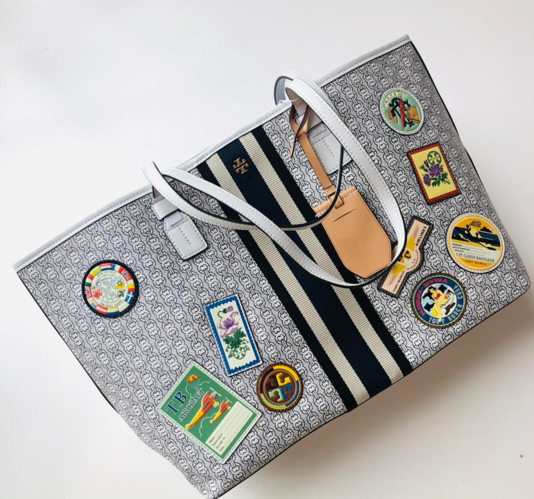 Tory Burch Gemini Link Canvas Patches Small Tote Bag In Neutrals Carousell