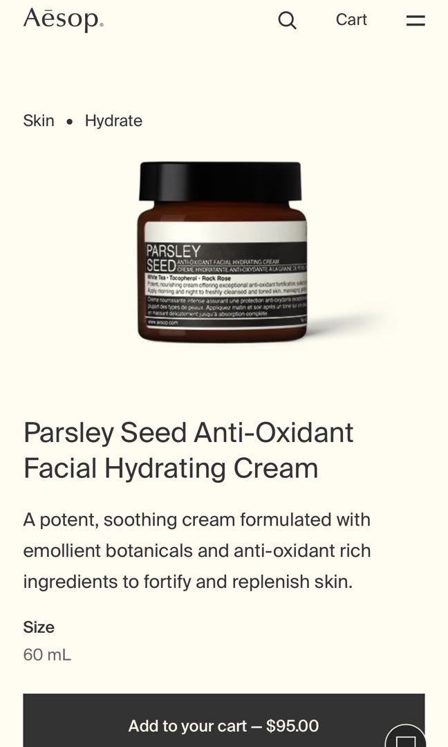 Aesop Parsley seed anti oxidant facial hydrating cream, Beauty