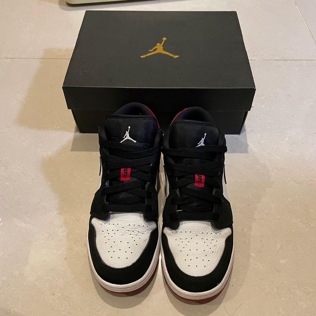 Nike Air jordan 1 low gs 低筒黑腳趾大童鞋24cm, 她的時尚, 鞋, 運動