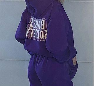 Babesociety kies hoodie purple with short pant