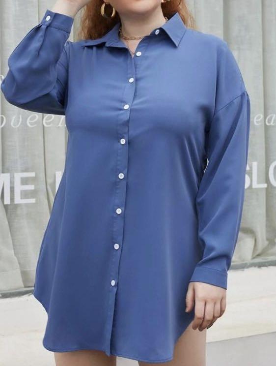 SHEIN Blue Shirt Dress (Size 4XL) - L 
