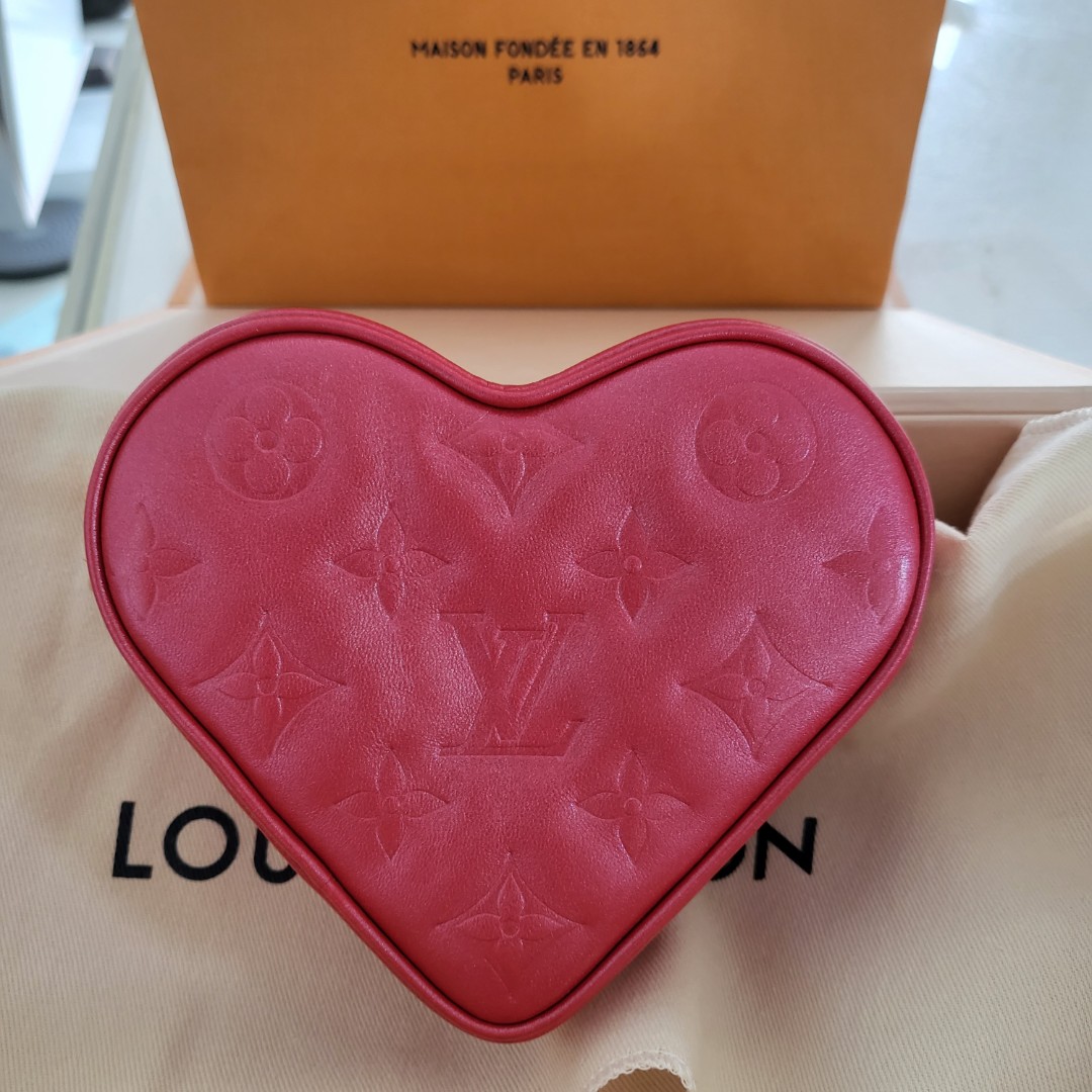 New Louis Vuitton Heart on chain red lambskin monogram embossed mini bag  M80837