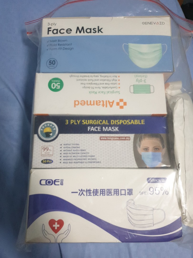Brand new surgical masks (200 pcs) 4 boxes different brands, Health