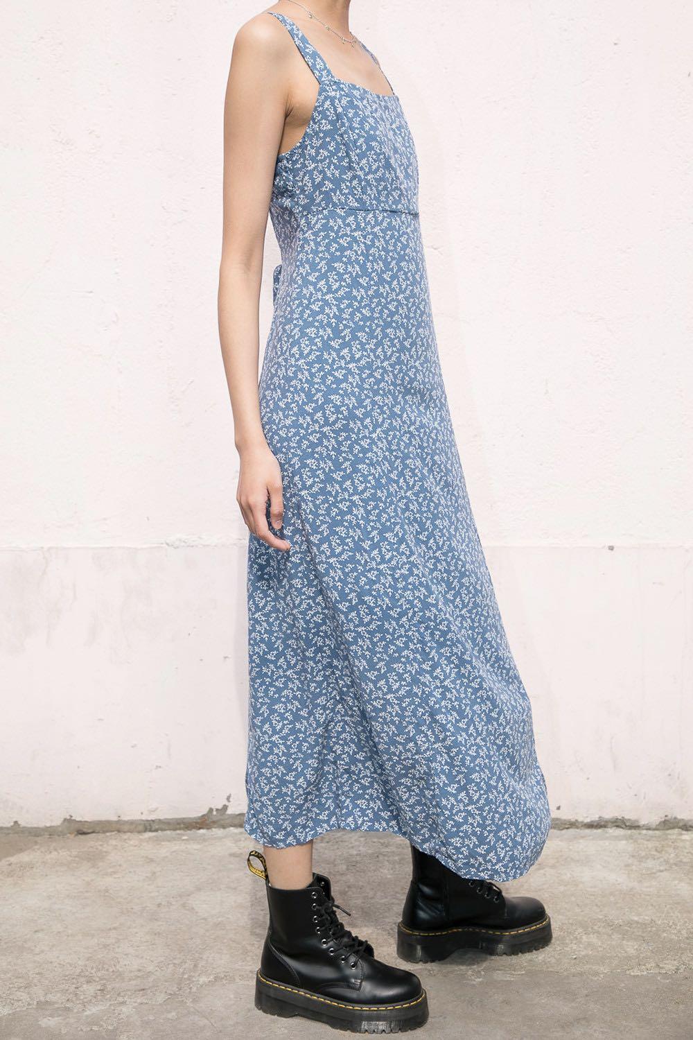 brandy melville colleen maxi dress in blue floral, Women's Fashion
