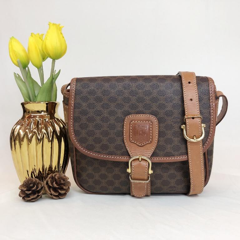 CELINE Vintage Macadam Monogram Crossbody Bag GHW Women s
