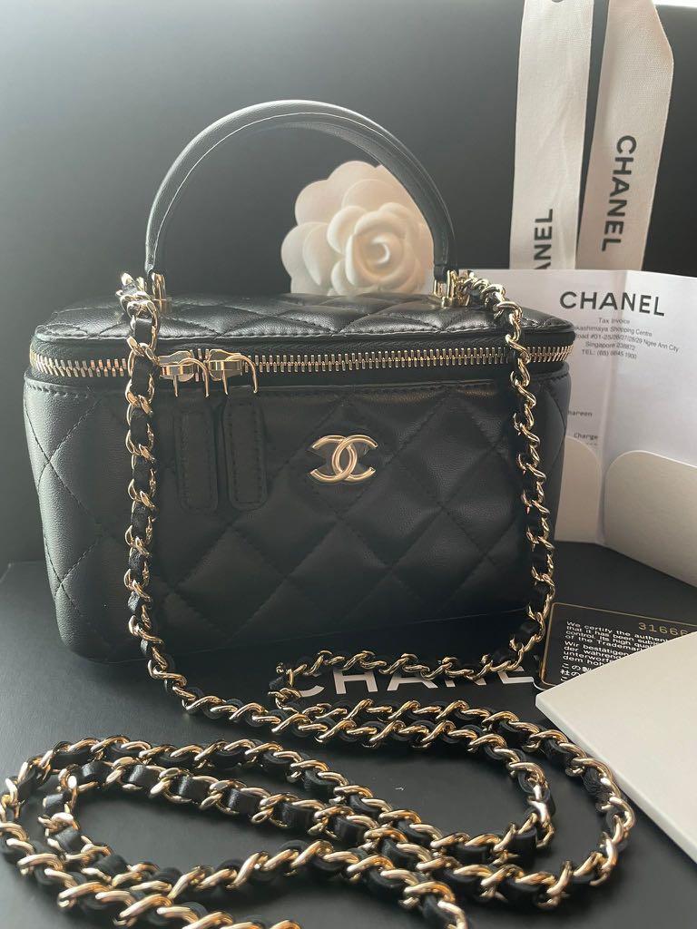 Chanel Mini Vanity Top Handle Case Black Lambskin Brushed Gold