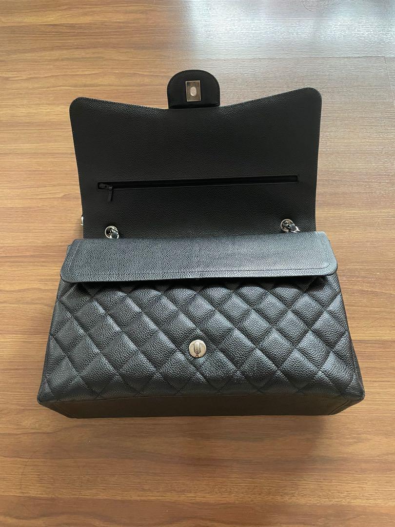 Black Quilted Caviar Jumbo Classic Double Flap Bag Silver Hardware, 2021