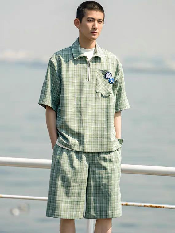 Checkered polo and shorts best sale