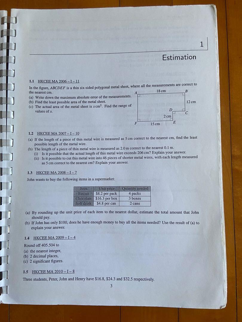 Dse maths past paper by topic carousell