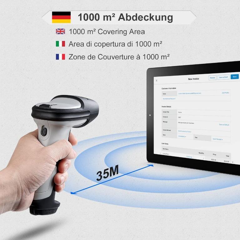 Inateck Barcode Scanner Bluetooth, Wireless, 15 continuous working days