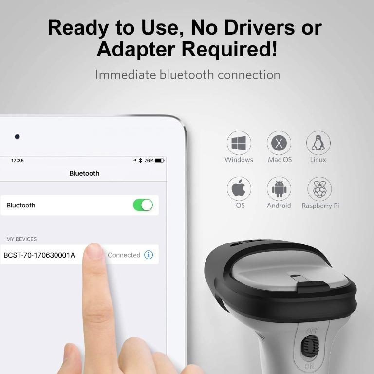 Inateck Barcode Scanner Bluetooth, Wireless, 15 continuous working days