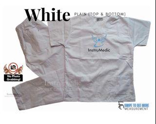 WHITE PLAIN (TOP & BOTTOM) SCRUB SUIT SET (Brand: COTTON FIT OR MY SCRUBS)