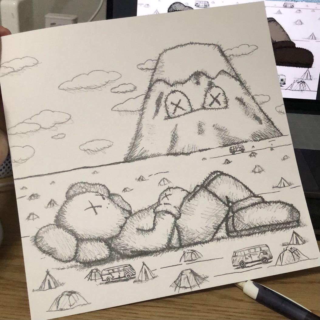 Kaws pencil drawing/sketching, Hobbies & Toys, Stationery & Craft, Art