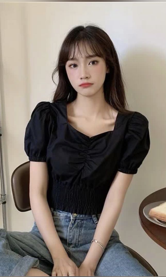 Korean Puff Sleeve Tops, Women's Fashion, Tops, Blouses on Carousell
