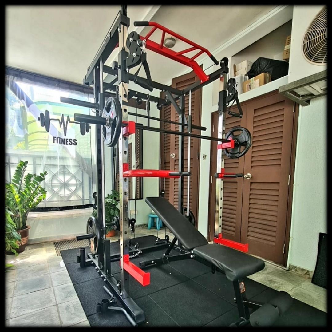 J009 Multi Functional Smith Machine Rack Home Fitness Workout Equipment Treadmill Hex Dumbbell Olympic Barbell Crossfit Tricep Dip Pull Up Bar