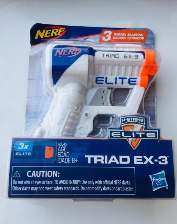 Toy Gun Dart N-Strike Elite Triad EX-3 Nerf Hasbro Blue w/ Ammo !!! 
