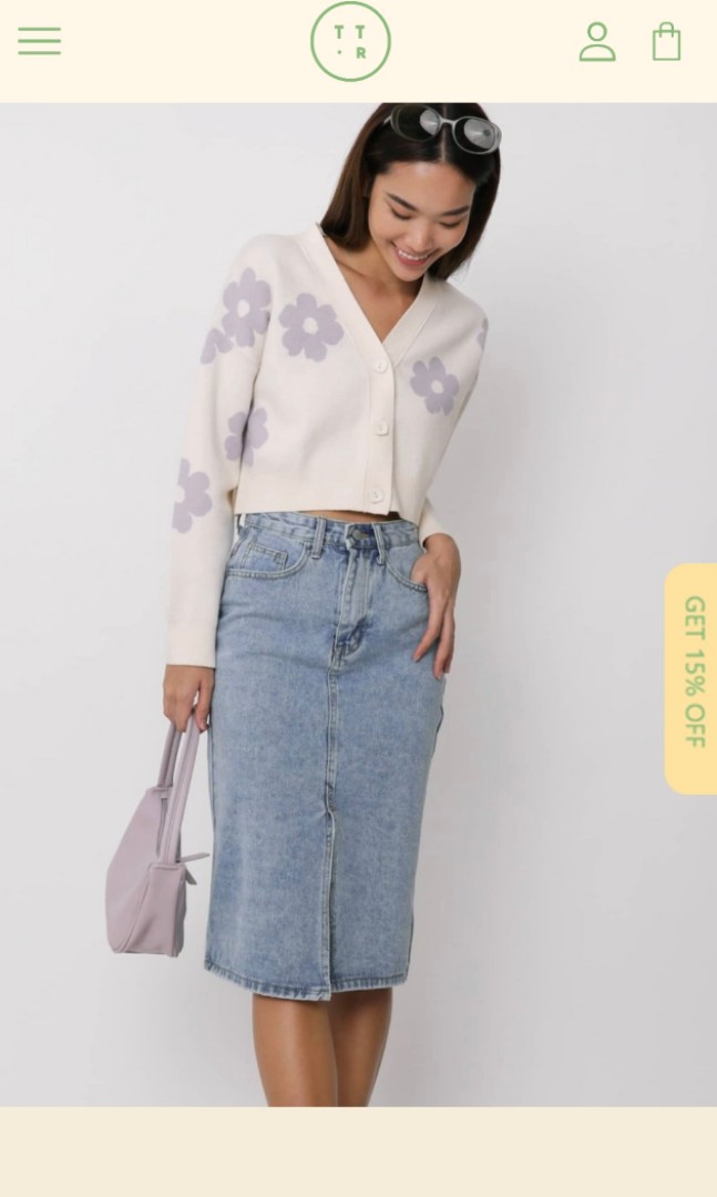 The Tinsel Rack Leighton Denim Midi Skirt, Women's Fashion, Bottoms