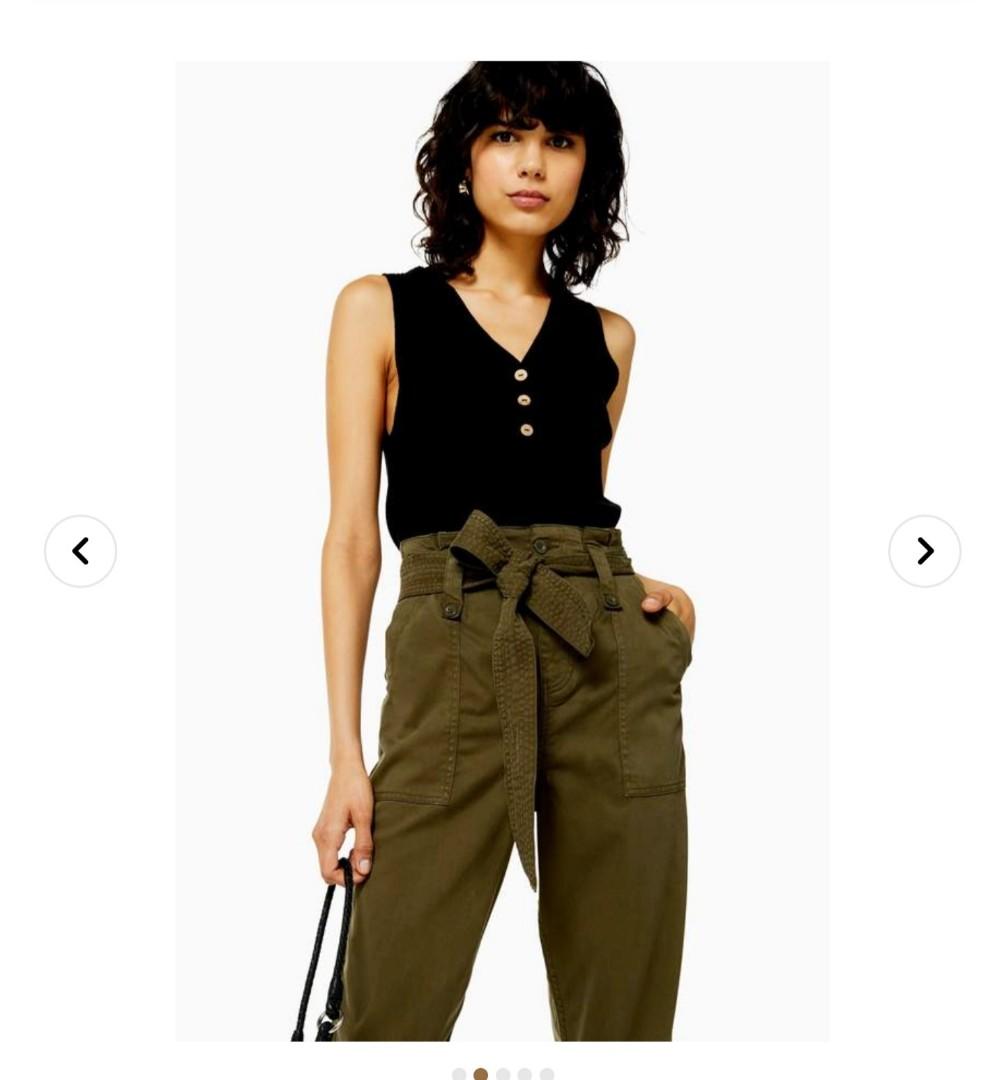 Topshop Khaki Paperbag Cargo Pants 