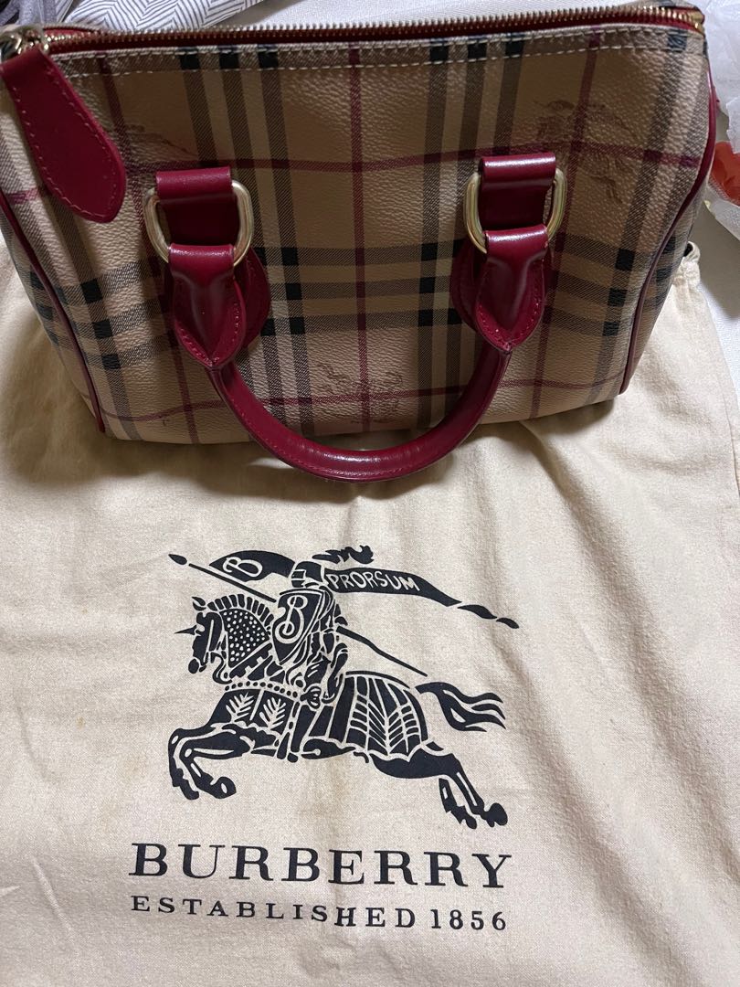 Vintage Burberry Bowling bag (red), Luxury, Bags & Wallets on Carousell