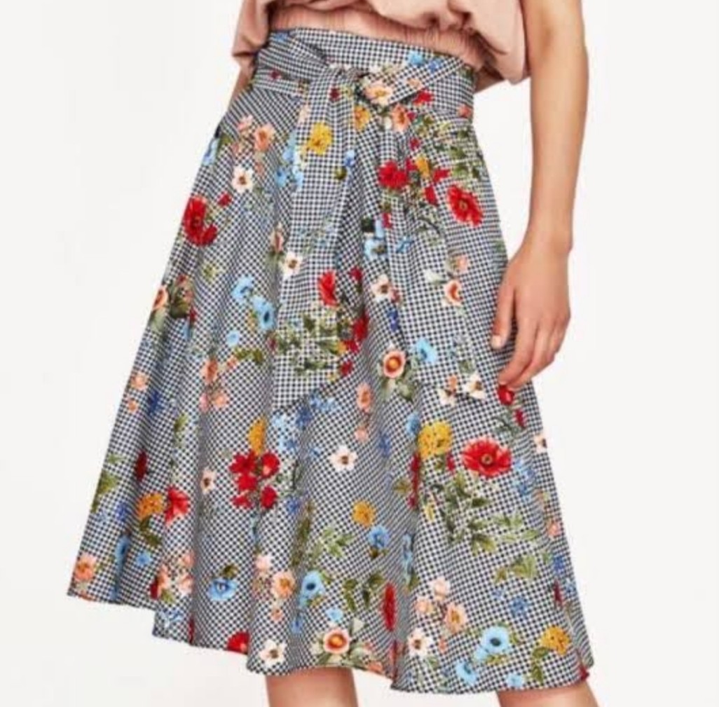 Zara floral gingham midi skirt