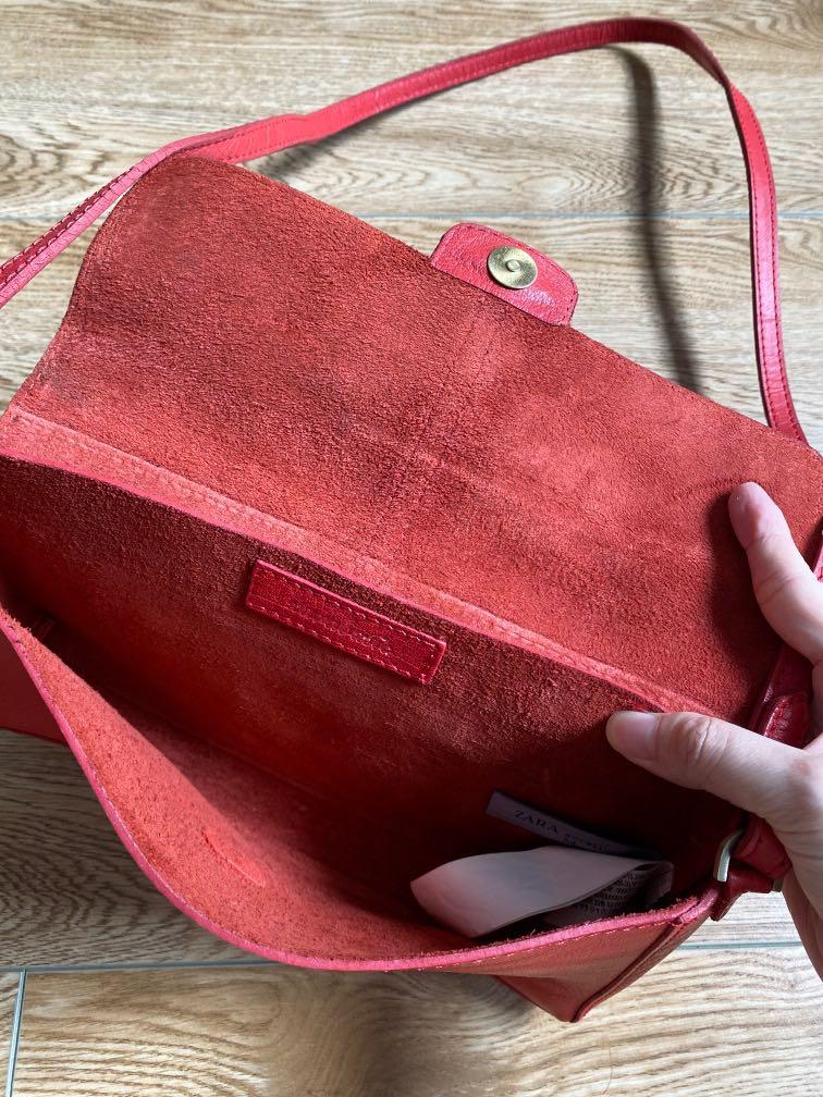 Red leather crossbody bag zara hot sale