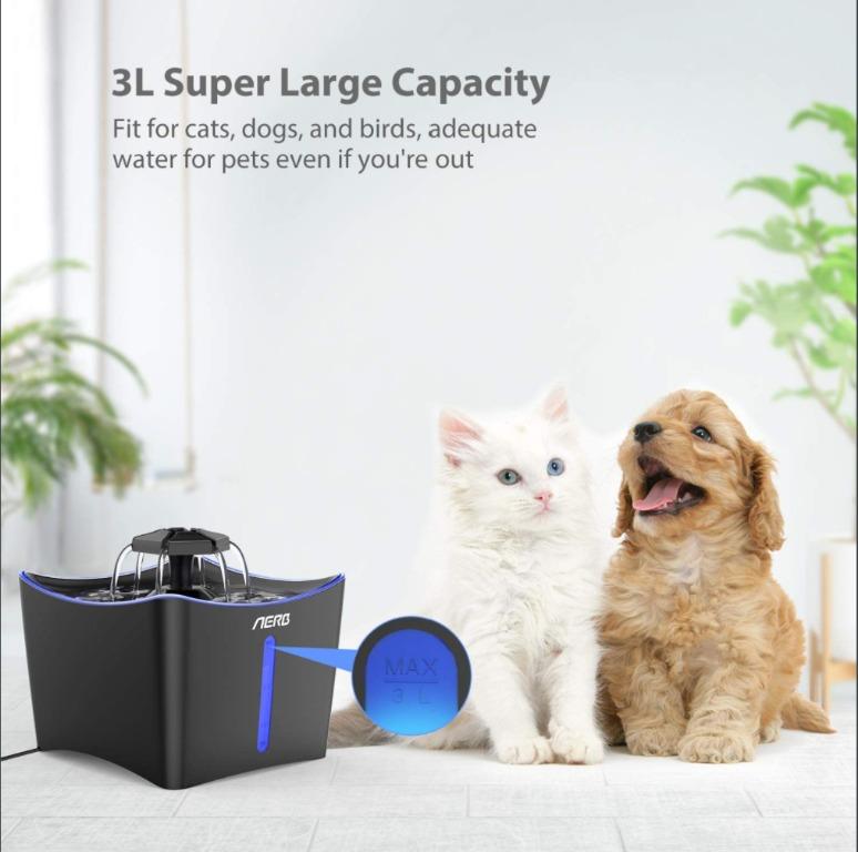Aerb Cat Water Fountain, Pet Fountain 3L Cat Fountain with Super Quiet