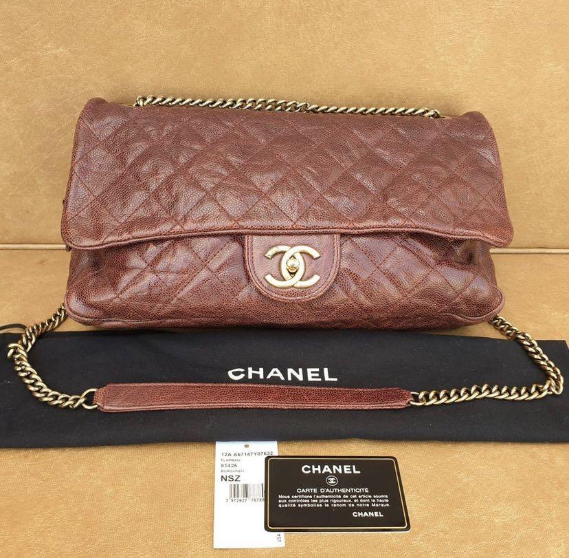 Authentic Chanel Burgundy Quilted Glazed Caviar Leather Large Shiva Flap Bag  (RARE), Luxury, Bags & Wallets on Carousell