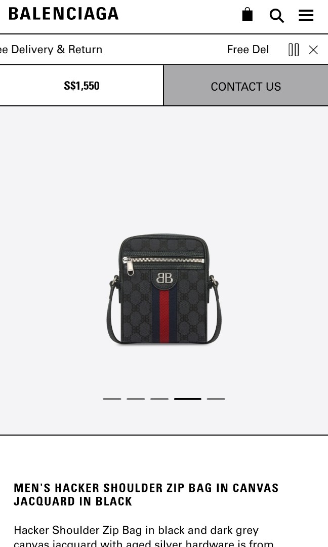 Gucci x Balenciaga The Hacker Project Black Monogram Jacquard Canvas Hacker Shoulder Zip Bag Silver Hardware, 2021