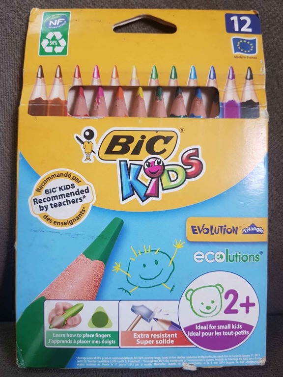 2 Packs of 12 BIC Kids Evolution Triangle Colouring Pencils Made in France NEW 