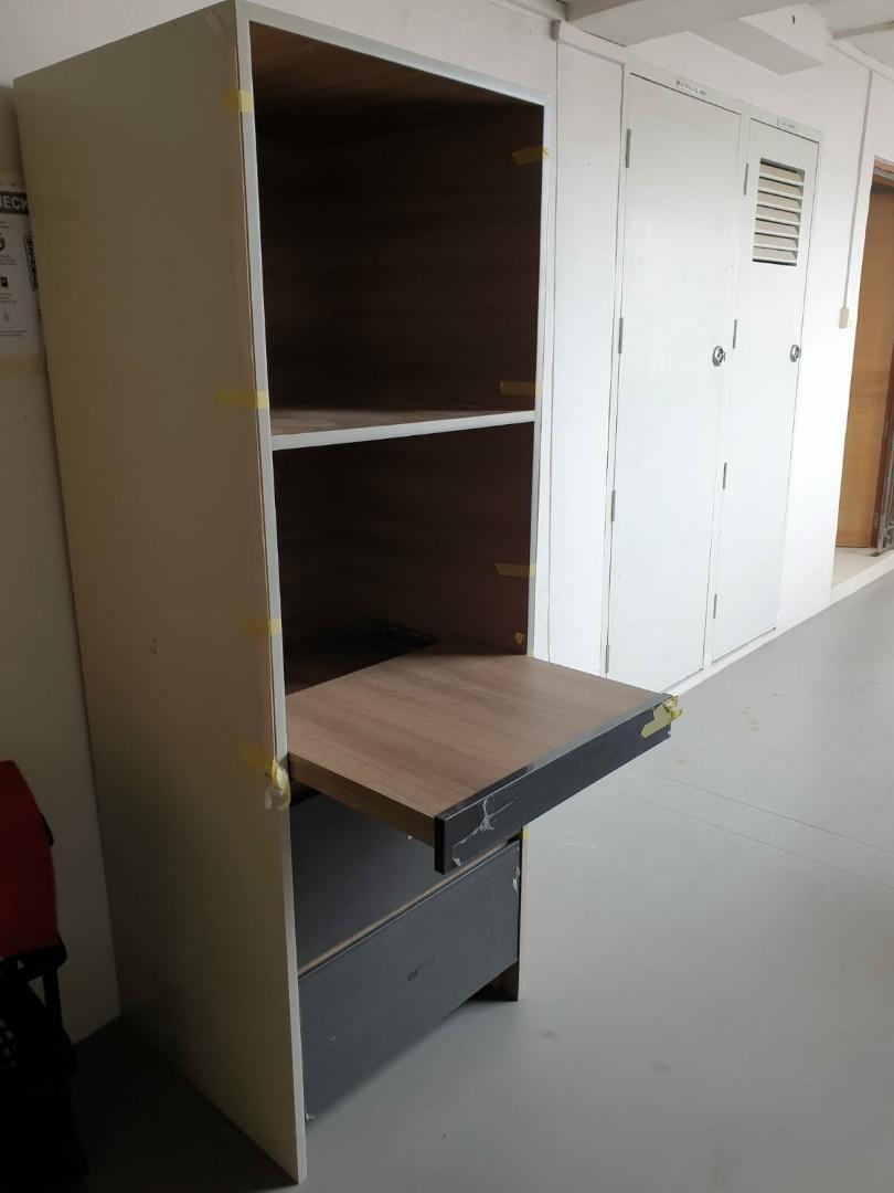 Cabinets. (Category: Shelves, Cabinets & Racks) located in Singapore. Submitted by snackstime (Listing ID 1125819476, Image 3). Description: Brand new cabinet with blum drawer. The first open shelf can be use for microwave oven, the second open shelf for rice cooker(pull out tray) .... W64 x D60 x H181 cm Tall cabinet - $1500 included open display and 3 Blum drawers (1 pull out, 2 drawers) Delivery within 7 working days..