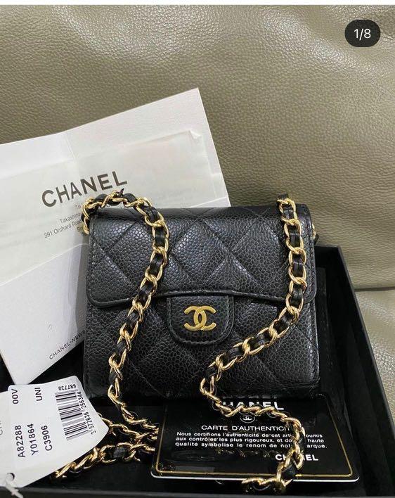 CHANEL, Bags, Bnib 22 Chanel Trifold Small Caviar Zip Wallet Black Gold